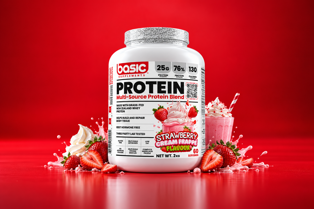Basic Supplements New-Zealand Multi-Source Protein Blend (Strawberry Cream Frappe)