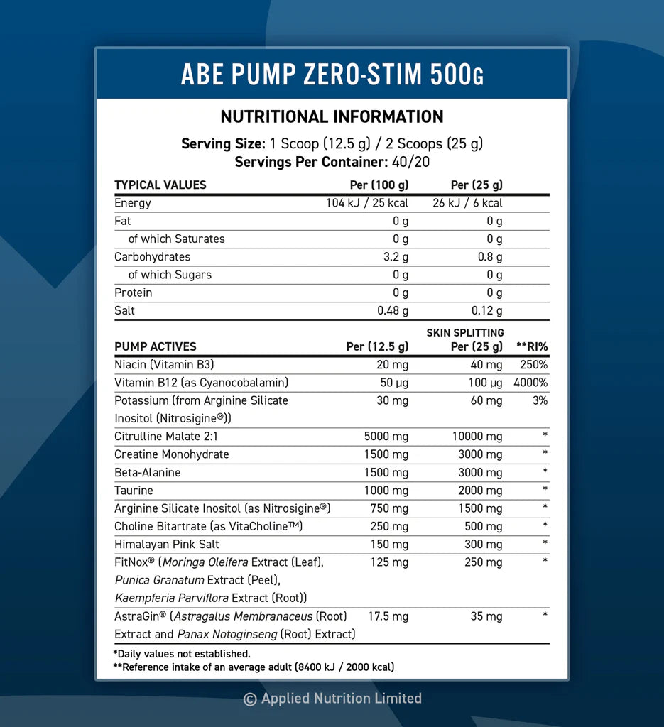 ABE Pump Zero Stim Pre-Workout (Blue Raspberry)
