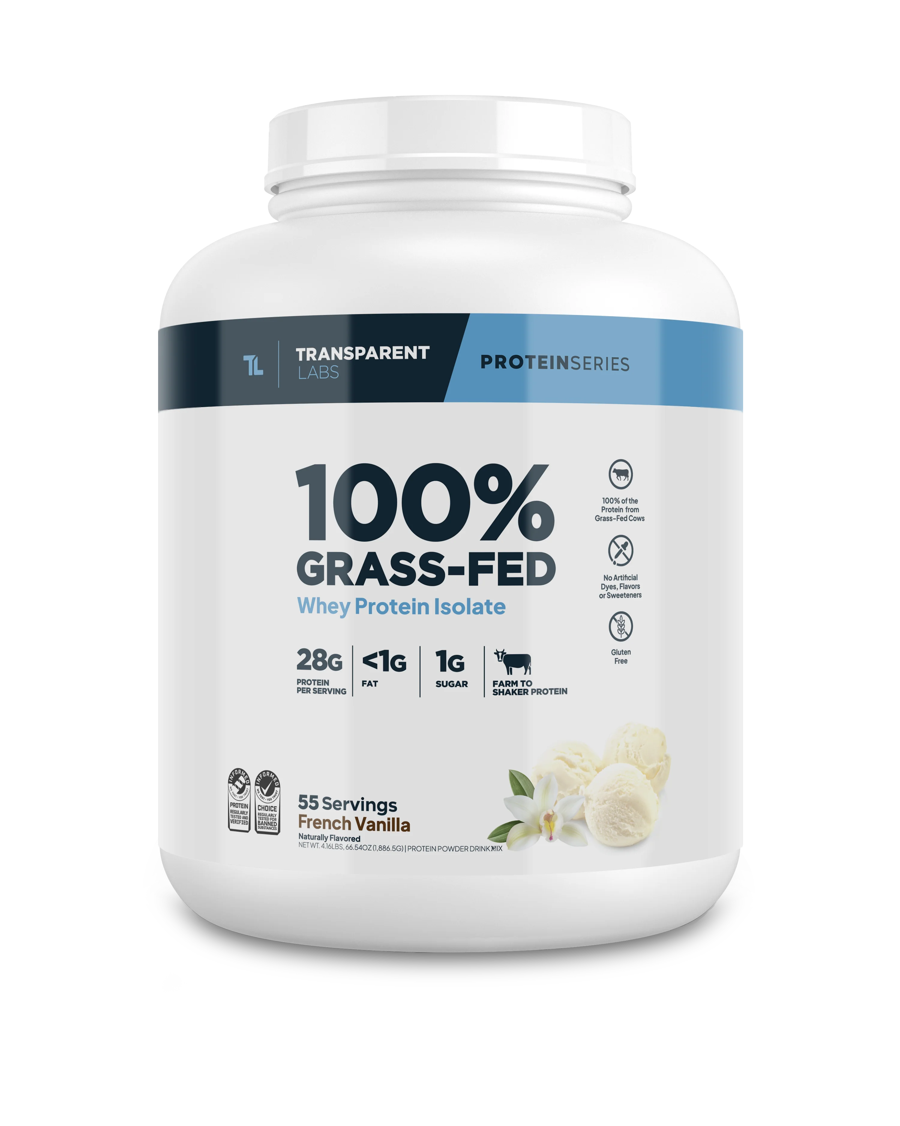 Transparent Labs 100% Grass-Feed Whey Protein Isolate 4lbs (French Vanilla)
