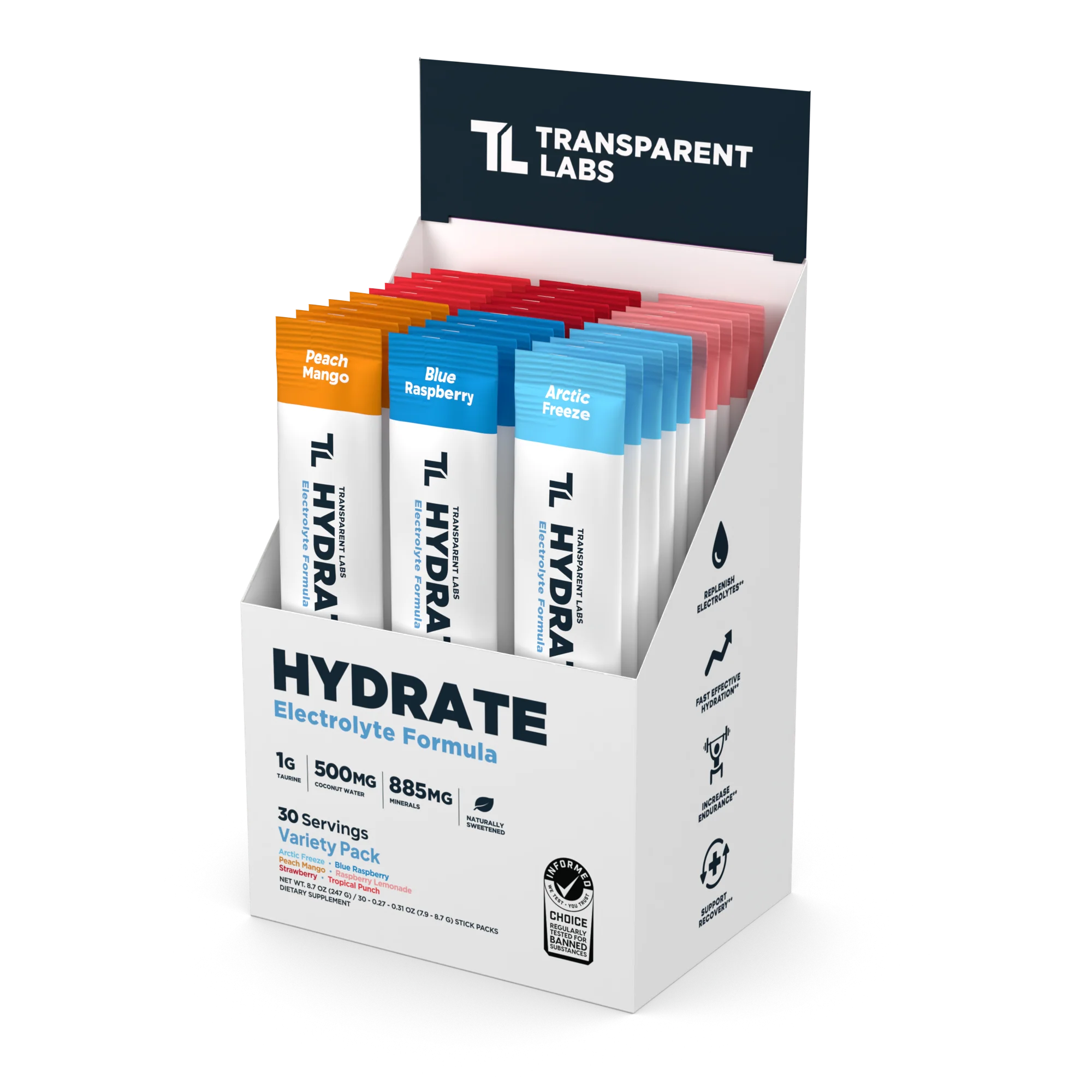 Transparent Labs Hydrate Rapid Electrolyte Formula Stick Pack (Variety Pack)