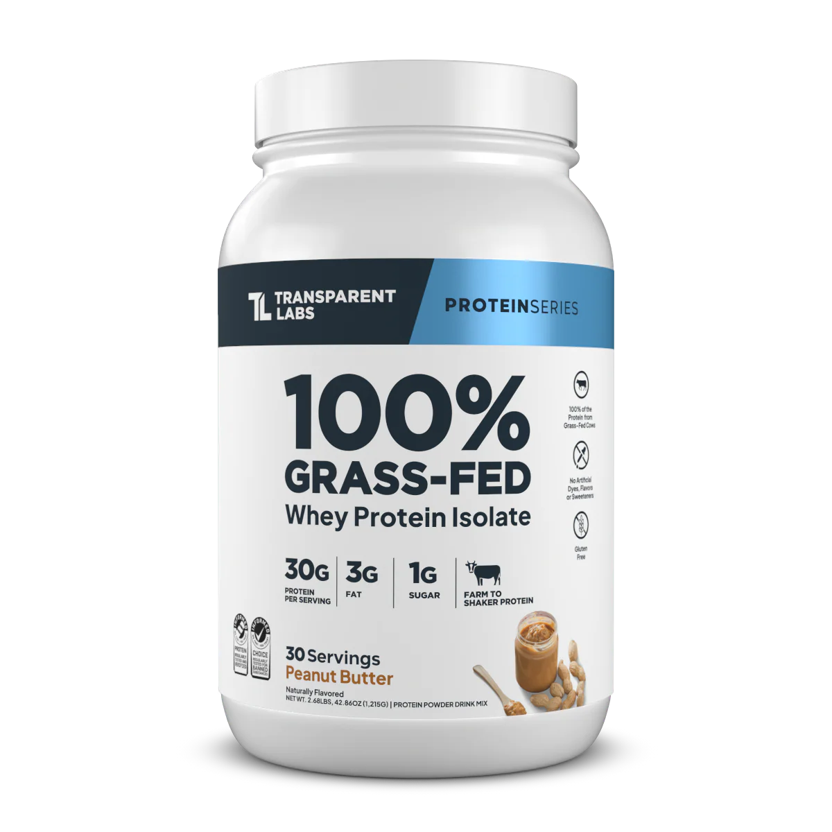 Transparent Labs 100% Grass-Fed Whey Protein Isolate 2lbs (Peanut Butter)