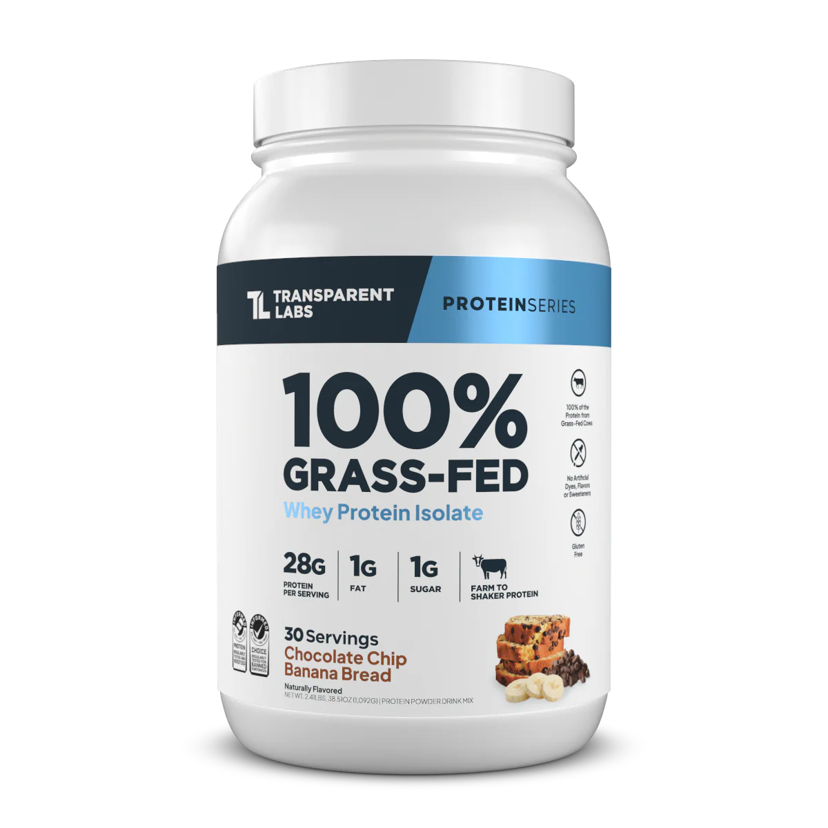 Transparent Labs 100% Grass-Feed Whey Protein Isolate 2lbs (Chocolate Chip Banana Bread)