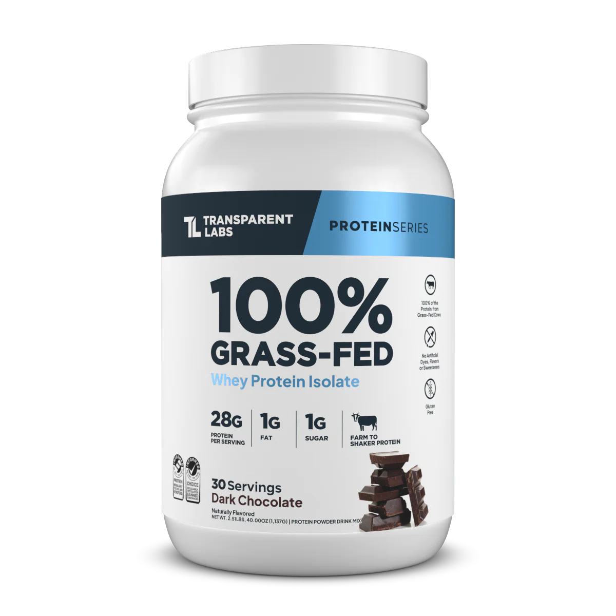Transparent Labs 100% Grass-Fed Whey Protein Isolate 2lbs (Dark Chocolate)