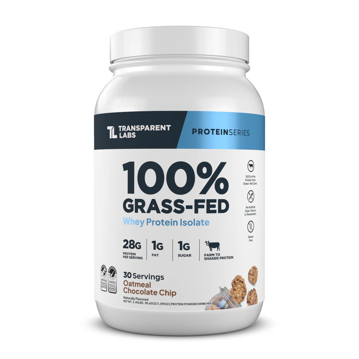 Transparent Labs 100% Grass-Fed Whey Protein Isolate 2lbs (Oatmeal Chocolate Chip Cookie)