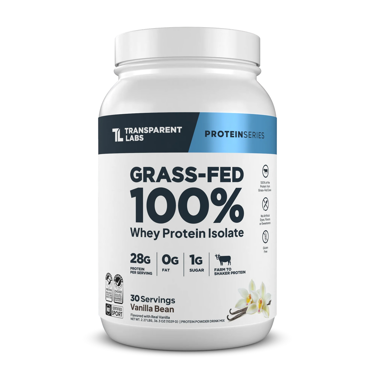Transparent Labs 100% Grass-Fed Whey Protein Isolate 2lbs (Vanilla Bean)