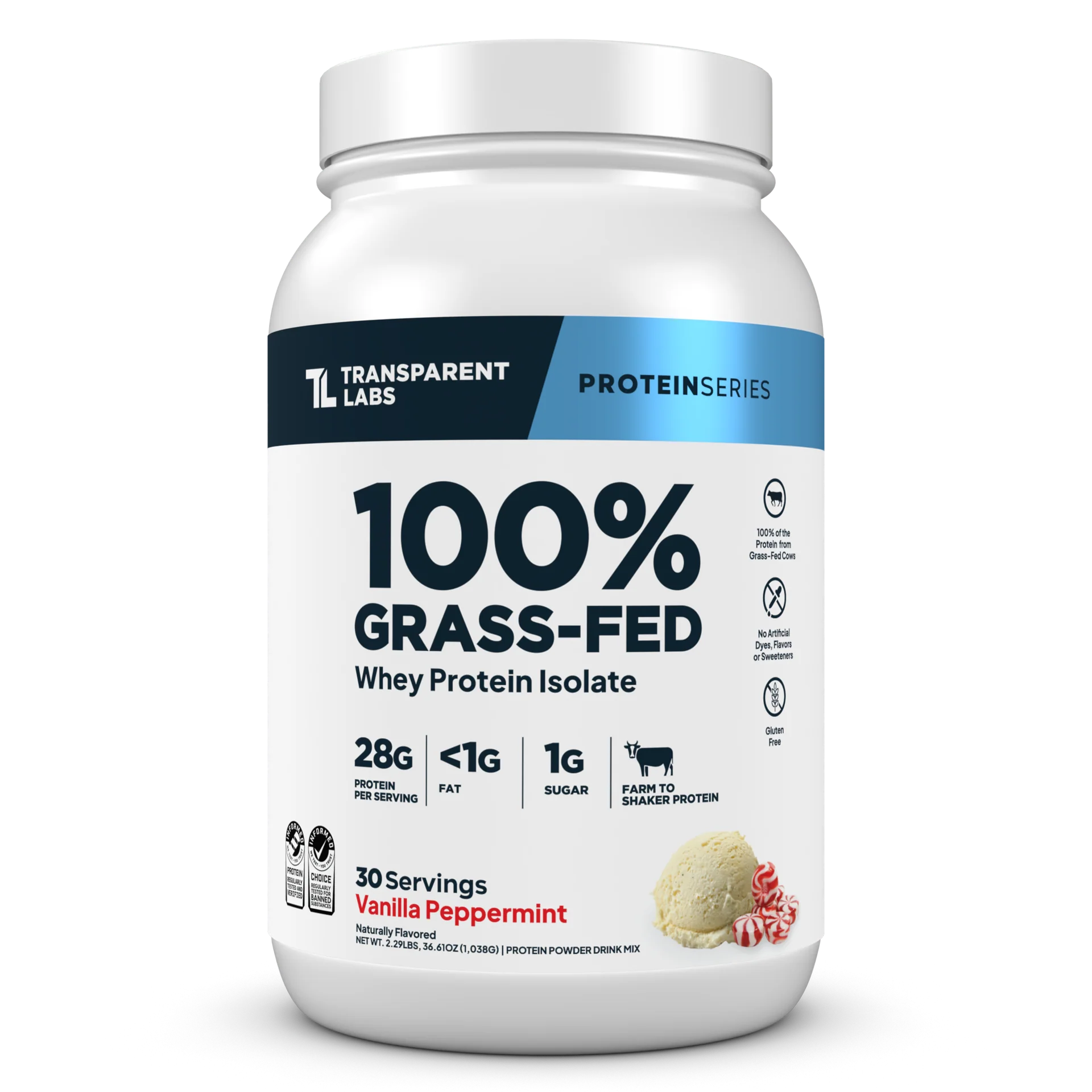 Transparent Labs 100% Grass-Fed Whey Protein Isolate 2lbs (Vanilla Peppermint)