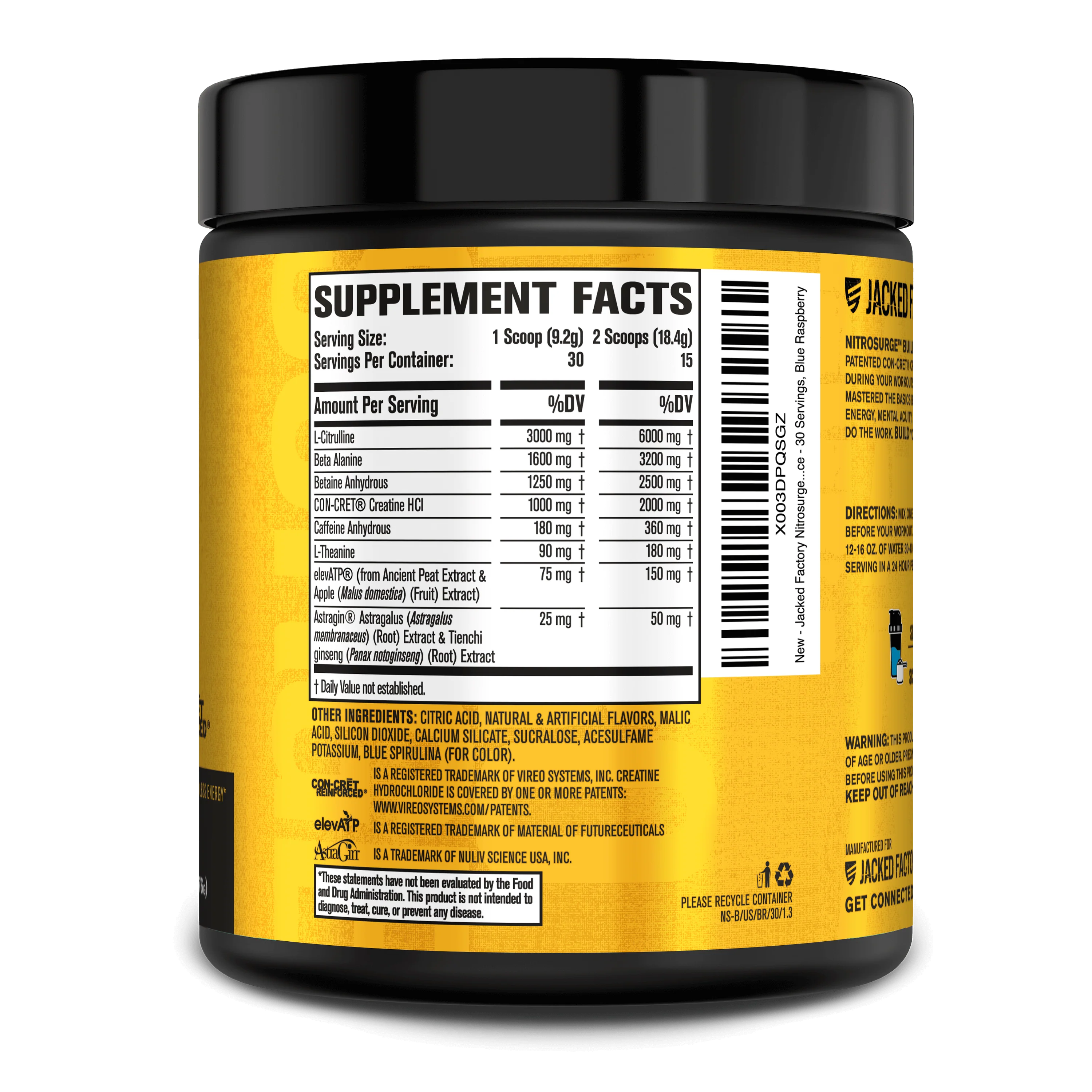 Jacked Factory NitroSurge Pre Workout BUILD (Blue Raspberry)