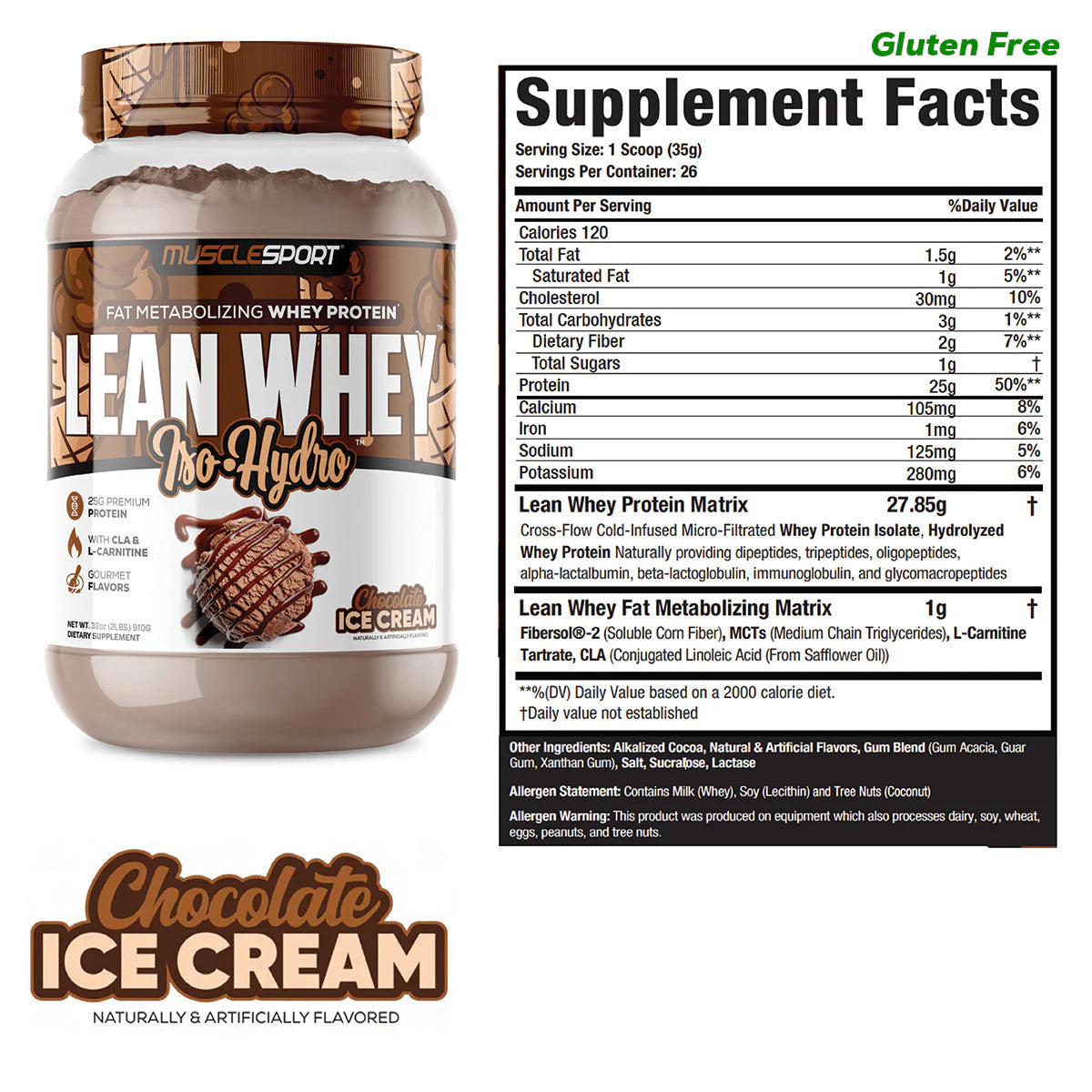 Muscle Sport Lean Whey Iso-Hydro 2lbs (Chocolate Ice Cream)