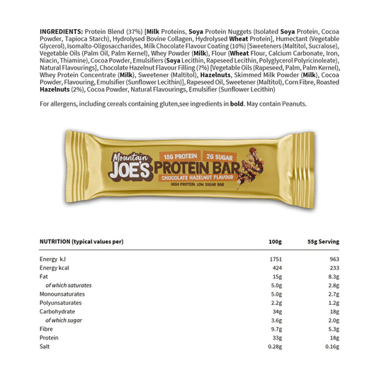 Box of Mountain Joe's Protein Bar (Chocolate Hazlenut)