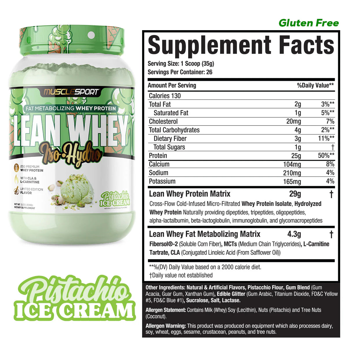 Muscle Sport Lean Whey Iso-Hydro 2lbs (Pistachio)
