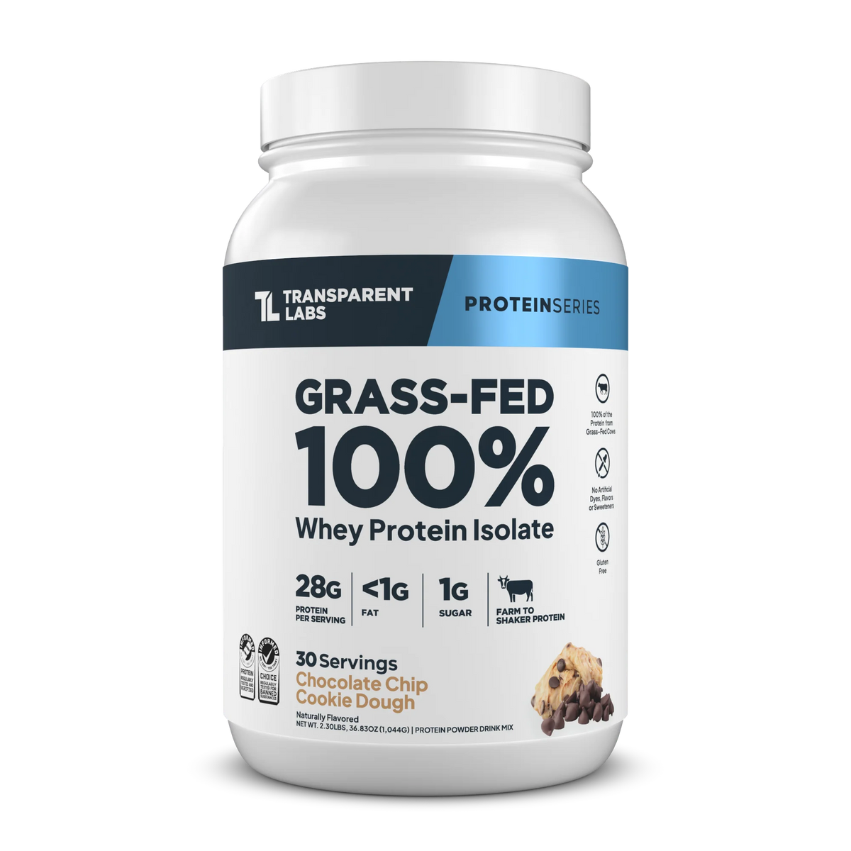 Transparent Labs 100% Grass-Fed Whey Protein Isolate 2lbs (Chocolate Chip Cookie Dough)