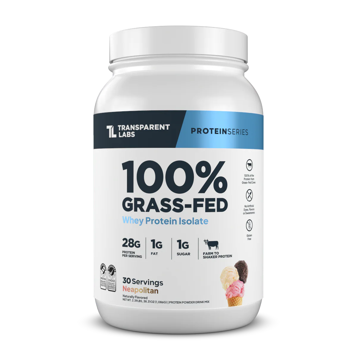 Transparent Labs 100% Grass-Fed Whey Protein Isolate 2lbs (Neapolitan)