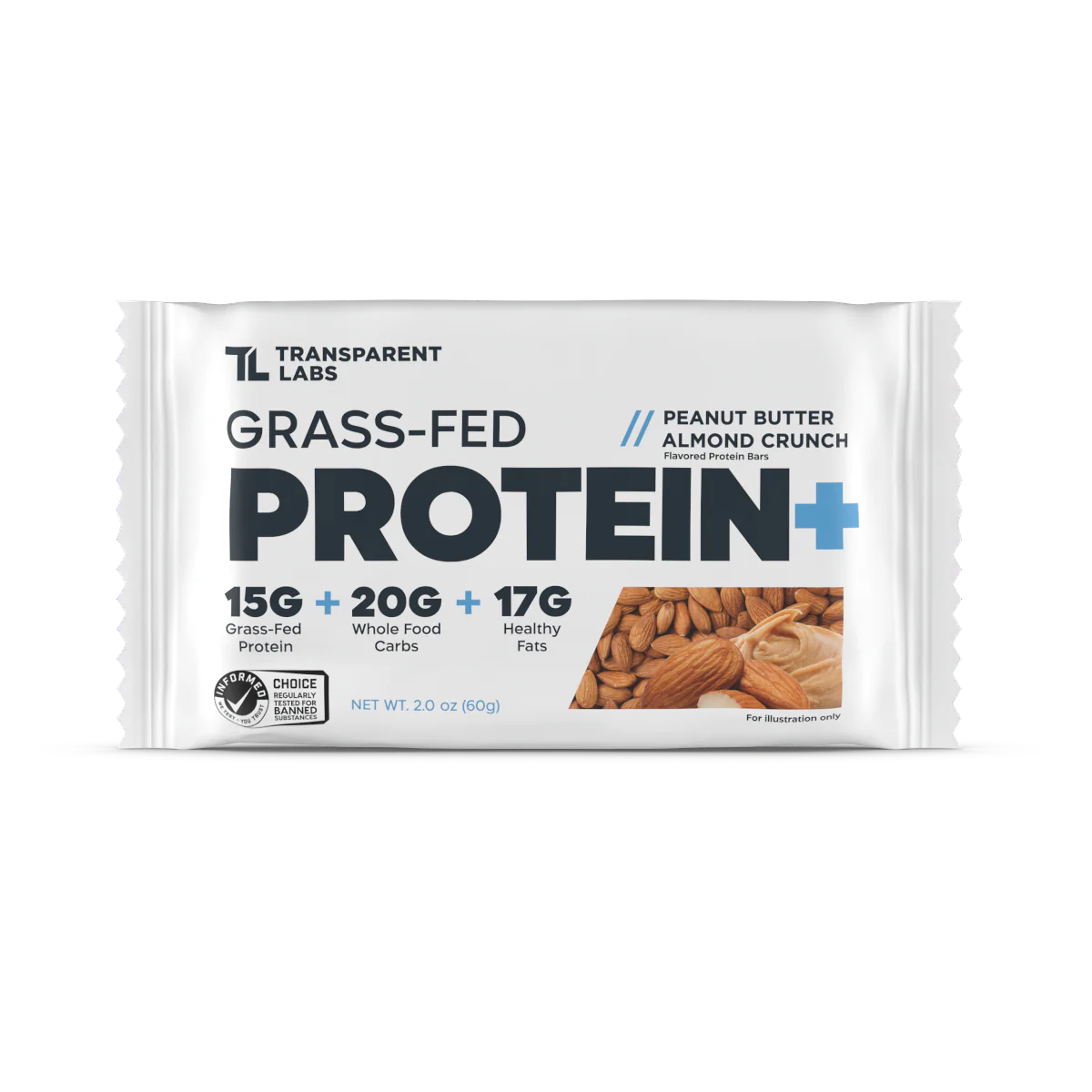Transparent Labs Grass-Fed Protein+Bar BOX OF 12 (Peanut Butter Almond Crunch)