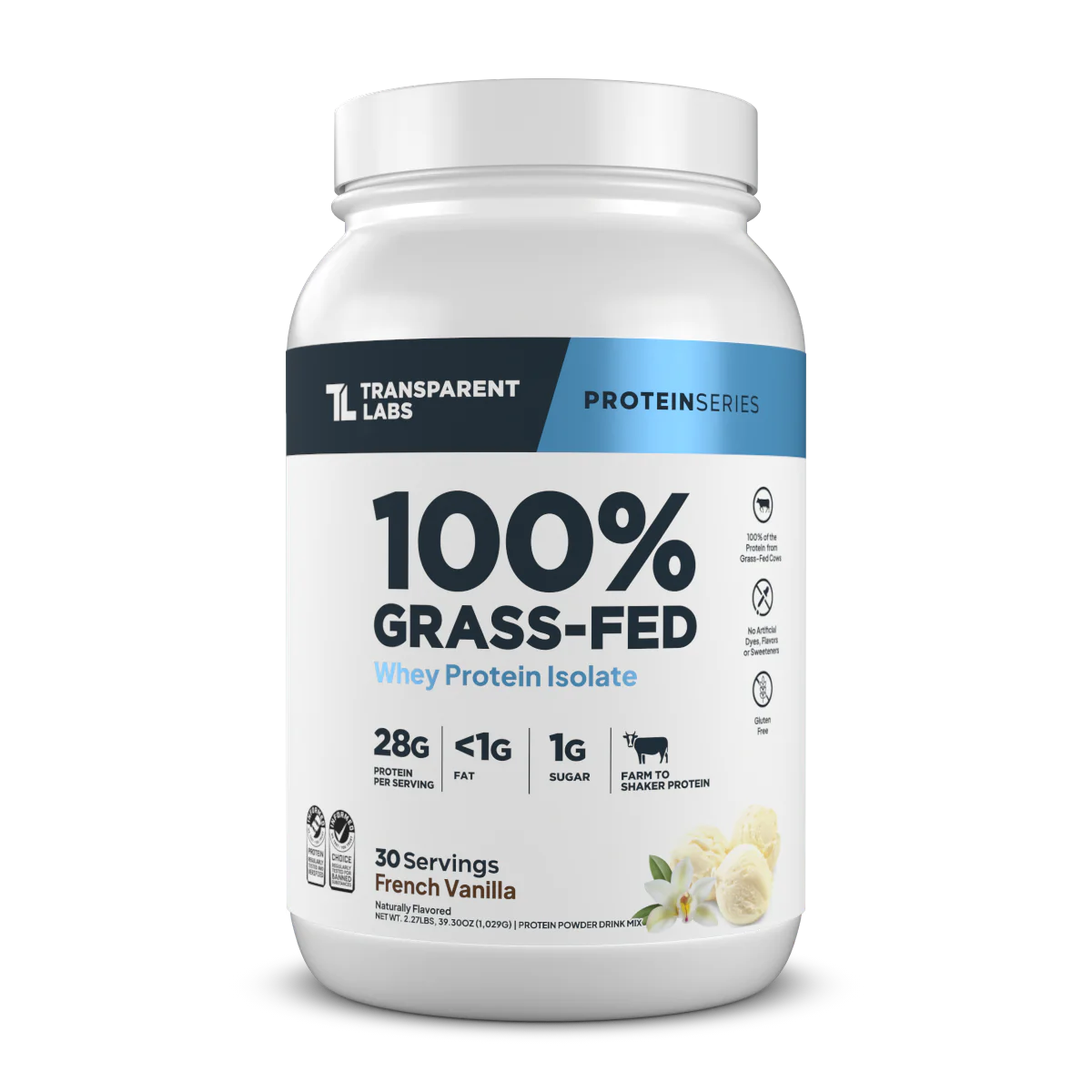 Transparent Labs 100% Grass-Feed Whey Protein Isolate 2lbs (French Vanilla)