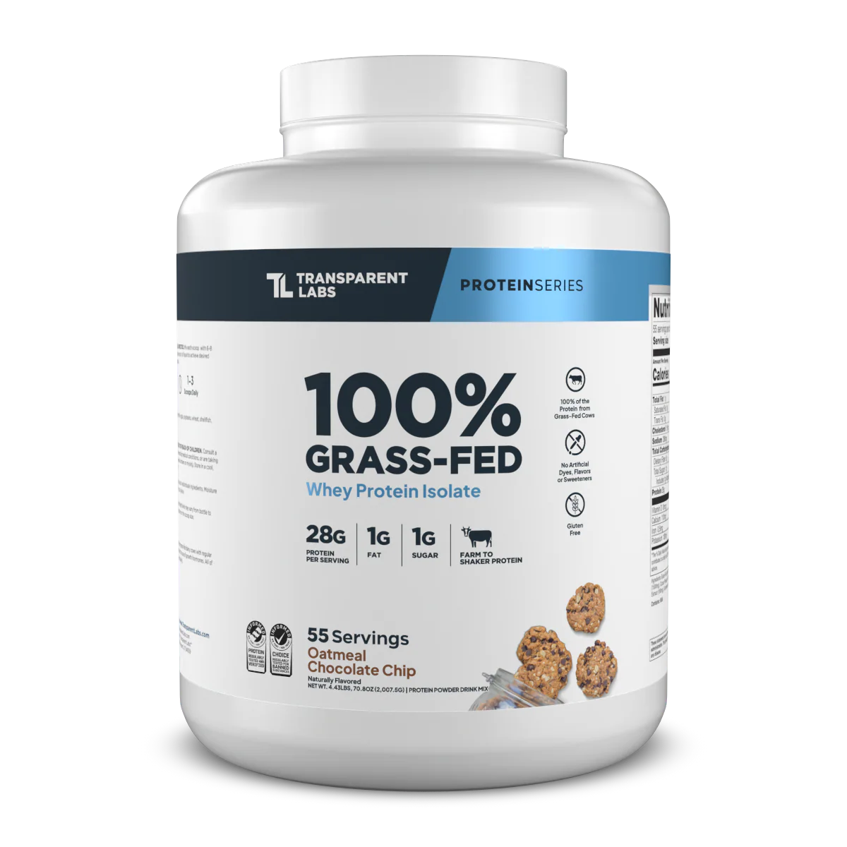 Transparent Labs 100% Grass-Fed Whey Protein Isolate 4lbs (Oatmeal Chocolate Chip Cookie)