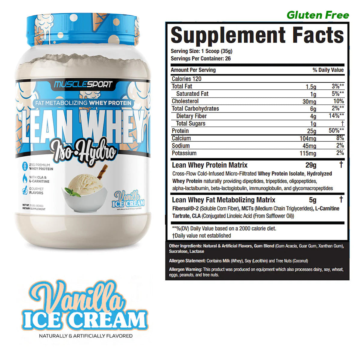 Muscle Sport Lean Whey Iso-Hydro 2lbs (Vanilla Ice Cream)