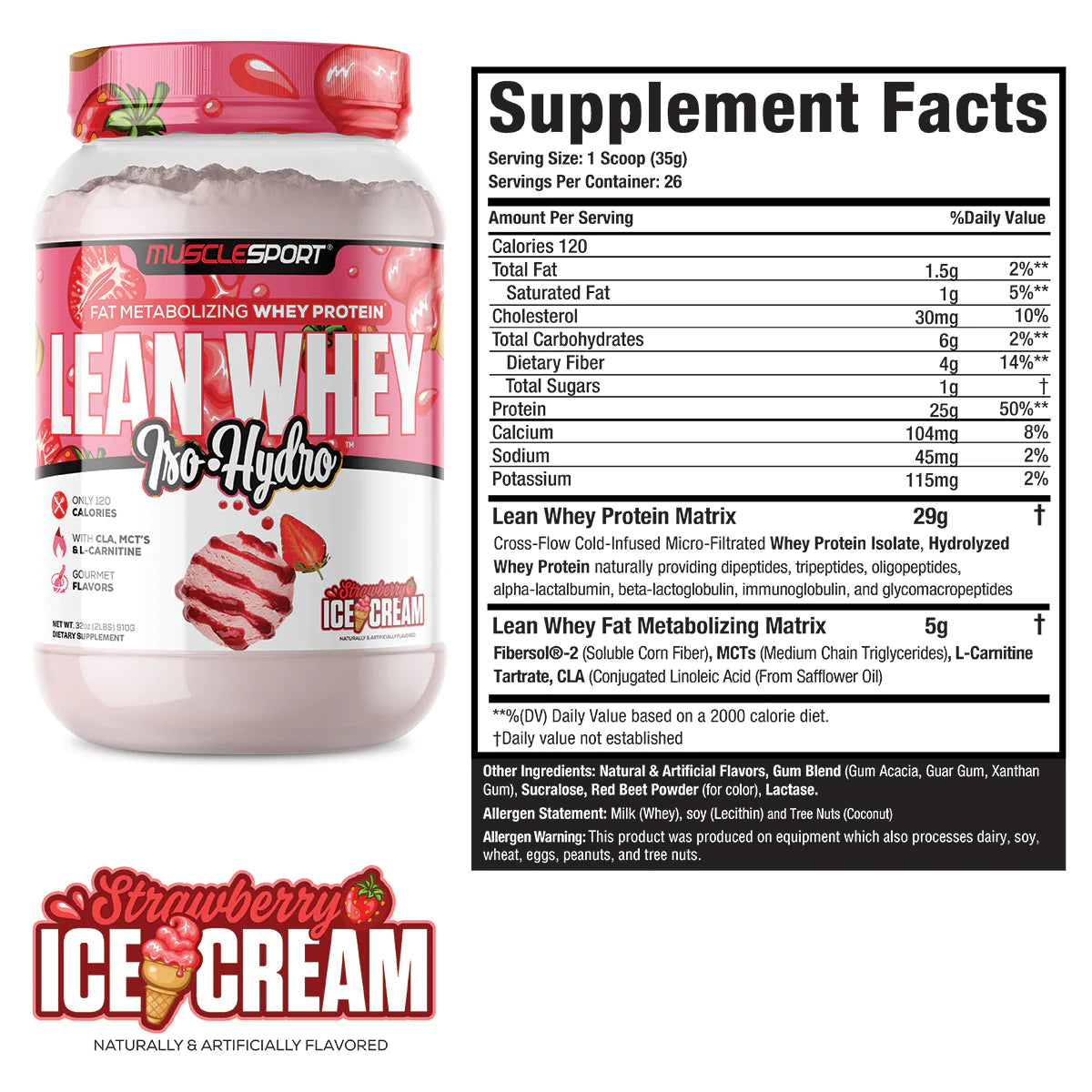 Muscle Sport Lean Whey Iso-Hydro 2lbs (Strawberry Ice Cream)