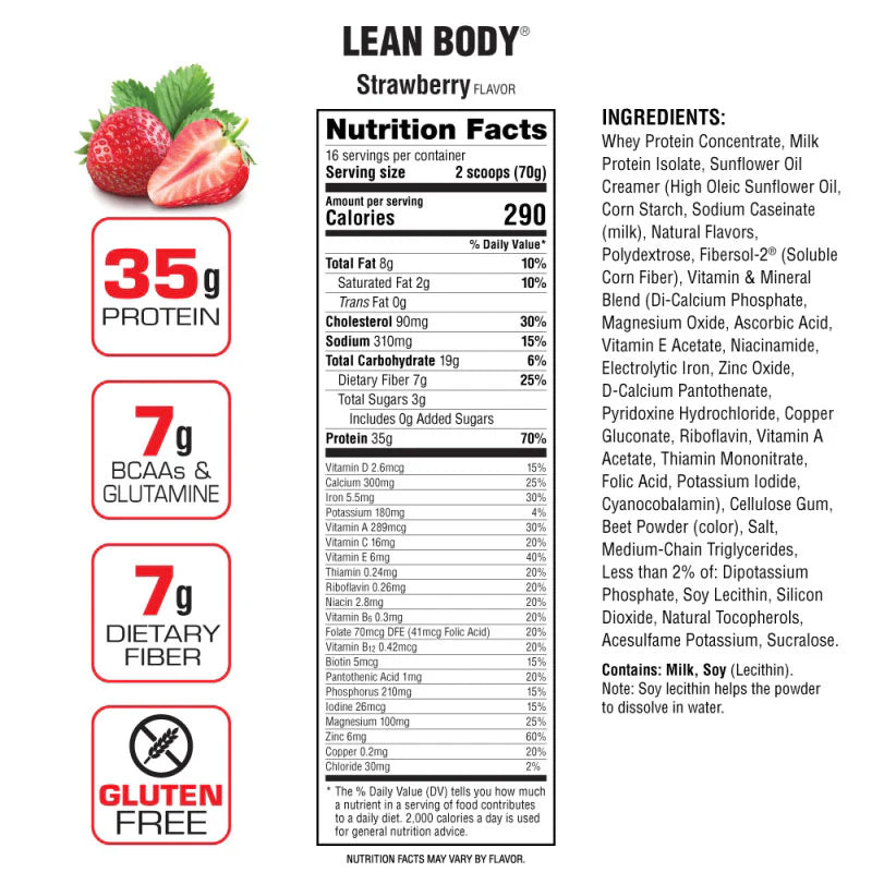 Lean Body Protein Shake Drink Mix 2lbs (Strawberry)