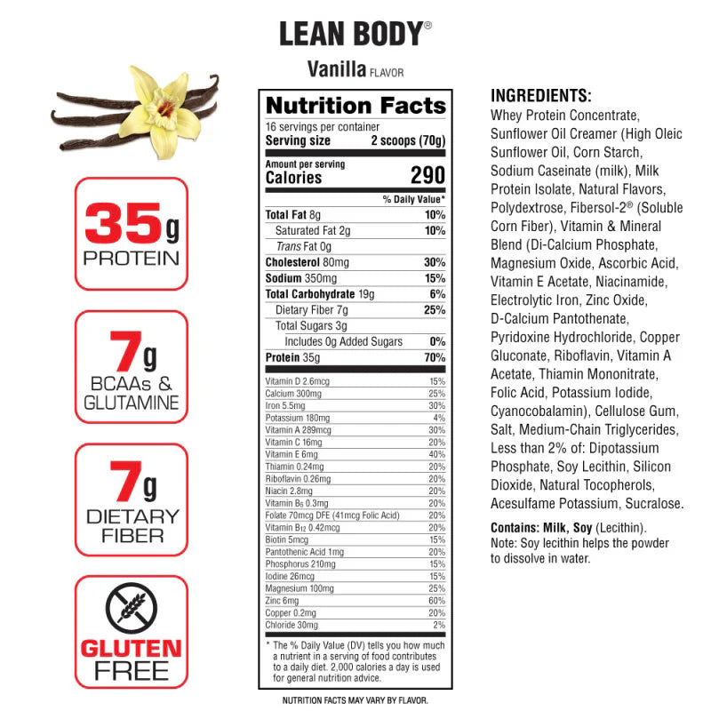 Lean Body Protein Shake Drink Mix 2lbs (Vanilla)