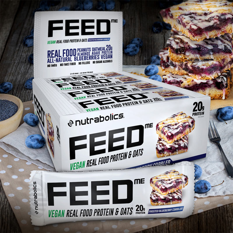 Load image into Gallery viewer, Box of Feed Vegan Bar Nutrabolics (Frosted Blueberry Cobbler)
