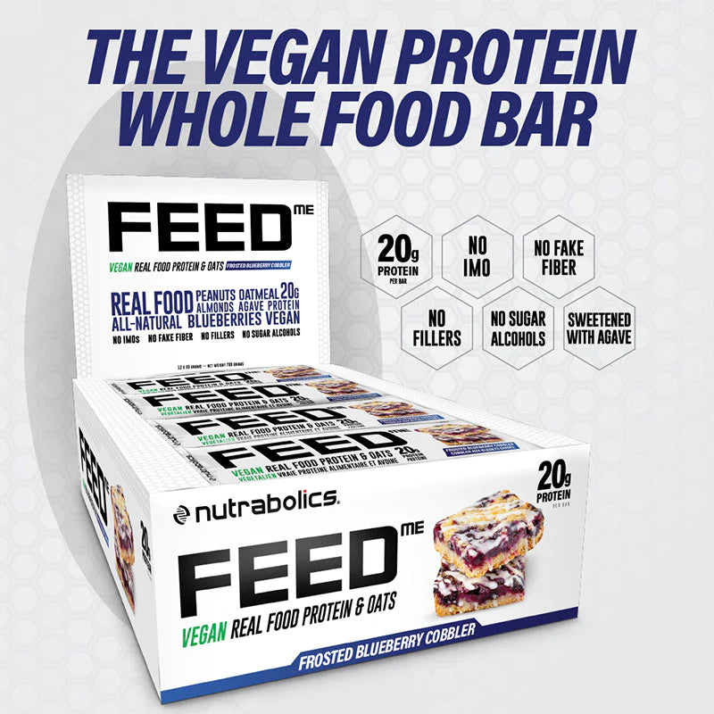 Load image into Gallery viewer, Box of Feed Vegan Bar Nutrabolics (Frosted Blueberry Cobbler)
